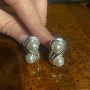 Elegant Silver and Pearl Clip on Earrings